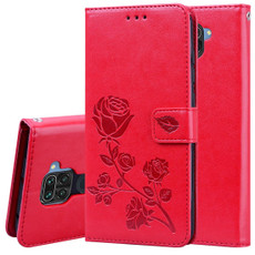 For Xiaomi Redmi Note 9 Rose Embossed Horizontal Flip PU Leather Case with Holder & Card Slots & Wallet(Red)