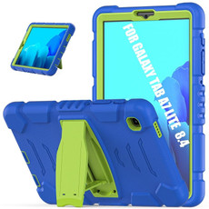 For Samsung Galaxy Tab A7 Lite 8.7 inch 2021 3-Layer Protection Screen Frame + PC + Silicone Shockproof Combination Case with Holder(Blue+Lime)