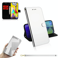 For Samsung Galaxy M31 Lmitated Mirror Surface Horizontal Flip Leather Case with Holder & Card Slots & Wallet & Lanyard(Silver)