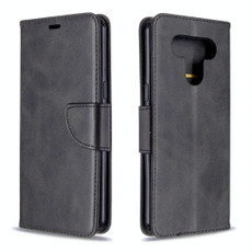 For LG K51 Retro Lambskin Texture Pure Color Horizontal Flip PU Leather Case with Holder & Card Slots & Wallet & Lanyard(Black)