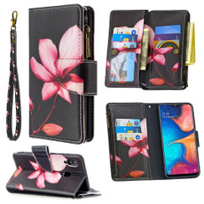 For Samsung Galaxy A30 Colored Drawing Pattern Zipper Horizontal Flip Leather Case with Holder & Card Slots & Wallet(Lotus)