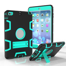 For iPad Mini 3 / 2 / 1 Shockproof PC + Silicone Protective Casewith Holder(Black Mint Green)