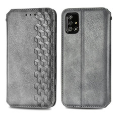 For Samsung Galaxy A51 Cubic Grid Pressed Horizontal Flip Magnetic Leather Case with Holder & Card Slots & Wallet(Grey)