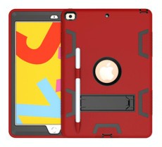 For iPad 10.2 Shockproof PC + Silicone Protective Case with Holder & Pen Slot(Red+Black)