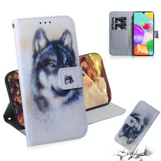 For Galaxy A41 Colored Drawing Horizontal Flip Leather Case with Holder & Card Slot & Wallet(White Wolf)