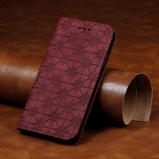 For iPhone SE 2022 / SE 2020 / 8 / 7 Lucky Flowers Embossing Pattern Magnetic Horizontal Flip Leather Case with Holder & Card Slots(Wine Red)
