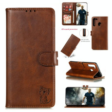 For Galaxy A21 Embossed Happy Cat Pattern Horizontal Flip Leather Case with Holder & Card Slots & Wallet(Brown)