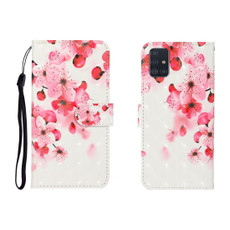 For Galaxy A51 3D Colored Drawing Horizontal Flip Leather Case with Holder & Card Slot & Wallet(Red Flower)
