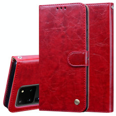 For Galaxy S20 Ultra Business Style Oil Wax Texture Horizontal Flip Leather Case, with Holder & Card Slots & Wallet(Red)