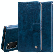 For Galaxy S20 Business Style Oil Wax Texture Horizontal Flip Leather Case, with Holder & Card Slots & Wallet(Blue)