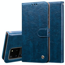 For Galaxy S20 Ultra Business Style Oil Wax Texture Horizontal Flip Leather Case, with Holder & Card Slots & Wallet(Blue)