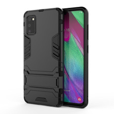 Galaxy A41 Shockproof PC + TPU Protective Case with Invisible Holder(Black)