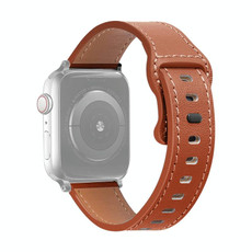 Butterfly Buckle Cowhide Leather Watch Band For Apple Watch Series 9&8&7 41mm / SE 3&SE 2&6&SE&5&4 40mm / 3&2&1 38mm(Brown)