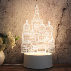 White Base Creative 3D Tricolor LED Decorative Night Light, Plug Version, Shape:Castle(White-Warm-Warm White)