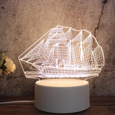 White Base Creative 3D Tricolor LED Decorative Night Light, Plug Version, Shape:Sailboat(White-Warm-Warm White)