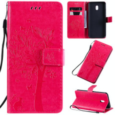 For Xiaomi Redmi 8A Tree & Cat Pattern Pressed Printing Horizontal Flip PU Leather Case with Holder & Card Slots & Wallet & Lanyard(Rose)