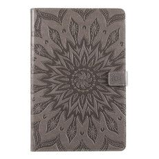 For Galaxy Tab S5e Pressed Printing Sun Flower Pattern Horizontal Flip Leather Case with Holder & Card Slots & Wallet(Grey)