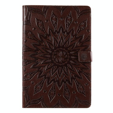 For Galaxy Tab S5e Pressed Printing Sun Flower Pattern Horizontal Flip Leather Case with Holder & Card Slots & Wallet(Brown)