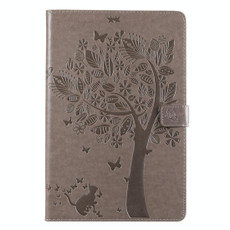 For Galaxy Tab S5e Pressed Printing Cat and Tree Pattern Horizontal Flip Leather Case with Holder & Card Slots & Wallet(Grey)