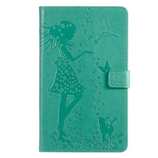 For Galaxy Tab A 8.0 (2019) T295/T290 Pressed Printing Woman and Cat Pattern Horizontal Flip Leather Case with Holder & Card Slots & Wallet(Green)