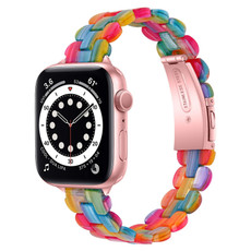 Oval Resin Watch Band For Apple Watch Series 9&8&7 41mm / SE 3&SE 2&6&SE&5&4 40mm / 3&2&1 38mm(Rainbow)