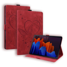 For Samsung Tab S7+ T970 T976B Love Butterfly Pattern Horizontal Flip Leather Case with Holder(Red)