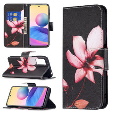 For Xiaomi Poco M3 Pro / Redmi Note 10 5G Colored Drawing Pattern Horizontal Flip Leather Case with Holder & Card Slots & Wallet(Lotus)