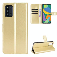 For Samsung Galaxy F52 5G Crazy Horse Texture Horizontal Flip Leather Case with Holder & Card Slots & Lanyard(Gold)