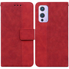For OnePlus 9 Geometric Embossed Leather Phone Case(Red) For OnePlus 9 Geometric Embossed Leather Phone Case(Red)