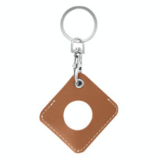 Square PU Leather Case Shockproof Anti-scratch Protective Cover with Keychain Ring Loop For AirTag(Brown)