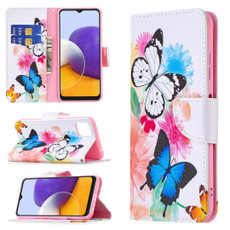 For Samsung Galaxy A22 5G Colored Drawing Pattern Horizontal Flip Leather Case with Holder & Card Slots & Wallet(Butterflies)