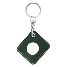 Square PU Leather Case Shockproof Anti-scratch Protective Cover with Keychain Ring Loop For AirTag(Deep Green)