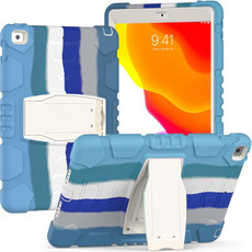 For iPad 10.2 2021 / 2020 / 2019 3-Layer Protection Screen Frame + PC + Silicone Shockproof Combination Case with Holder(Colorful Blue)