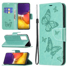 For Samsung Galaxy A82 5G Embossing Two Butterflies Pattern Horizontal Flip PU Leather Case with Holder & Card Slot & Wallet & Lanyard(Green)