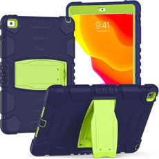 For iPad 10.2 2021 / 2020 / 2019 3-Layer Protection Screen Frame + PC + Silicone Shockproof Combination Case with Holder(NavyBlue+Lime)