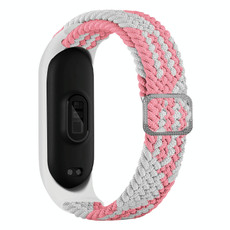 For Xiaomi Mi Band 6 / 5  / 4 / 3 Adjustable Nylon Braided Elasticity Watch Band(Pink White)