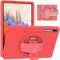 For Samsung Galaxy Tab S8+ / Tab S8 Plus /  Tab S7 FE / Tab S7+ SM-T970 360 Degree Rotation PC + TPU Protective Case with Holder & Hand-strap & Pen Slot(Pink)