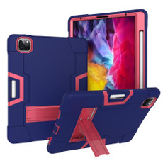 Contrast Color Robot Shockproof Silicone + PC Protective Case with Holder & Pen Slot For iPad Pro 12.9 (2018) / (2020)(Navy Blue + Rose Red)