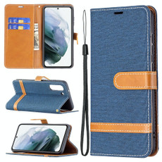For Samsung Galaxy S21 FE Color Matching Denim Texture Horizontal Flip Leather Case with Holder & Card Slots & Wallet & Lanyard(Dark Blue)