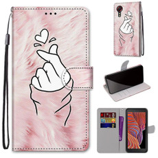 For Samsung Galaxy Xcover 5 Coloured Drawing Cross Texture Horizontal Flip PU Leather Case with Holder & Card Slots & Wallet & Lanyard(Pink Hands Heart)