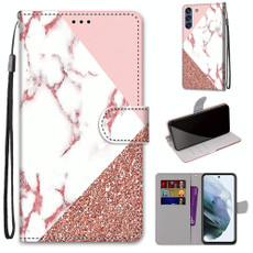 For Samsung Galaxy S21 FE Coloured Drawing Cross Texture Horizontal Flip PU Leather Case with Holder & Card Slots & Wallet & Lanyard(Pink Stone Texture)