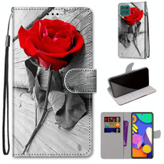 For Samsung Galaxy F62 / M62 Coloured Drawing Cross Texture Horizontal Flip PU Leather Case with Holder & Card Slots & Wallet & Lanyard(Wood Red Rose)