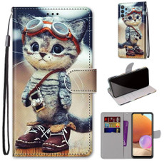 For Samsung Galaxy A32 4G / A32 Lite Coloured Drawing Cross Texture Horizontal Flip PU Leather Case with Holder & Card Slots & Wallet & Lanyard(Leather Shoes Cat)