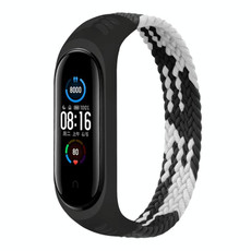 For Xiaomi Mi Band 6 / 5 / 4 / 3 Universal Nylon Elasticity Weave Watch Band, Size:XL 180mm(Black White)