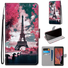 For Samsung Galaxy Xcover 5 Coloured Drawing Cross Texture Horizontal Flip PU Leather Case with Holder & Card Slots & Wallet & Lanyard(Pink Flower Tower Bridge)