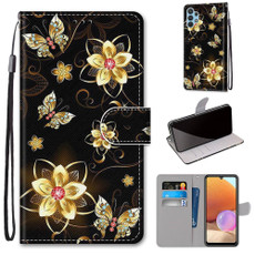 For Samsung Galaxy A32 4G / A32 Lite Coloured Drawing Cross Texture Horizontal Flip PU Leather Case with Holder & Card Slots & Wallet & Lanyard(Gold Diamond Butterfly)