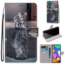 For Samsung Galaxy F62 / M62 Coloured Drawing Cross Texture Horizontal Flip PU Leather Case with Holder & Card Slots & Wallet & Lanyard(Cat Becomes Tiger)