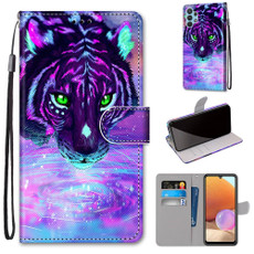 For Samsung Galaxy A32 4G / A32 Lite Coloured Drawing Cross Texture Horizontal Flip PU Leather Case with Holder & Card Slots & Wallet & Lanyard(Tiger Drinking Water)