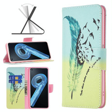 For OPPO A36 4G / A96 4G / A76 4G / K10 4G / Realme 9i Colored Drawing Pattern Leather Phone Case(Feather) For OPPO A36 4G / A96 4G / A76 4G / K10 4G / Realme 9i Colored Drawing Pattern Leather Phone Case(Feather)