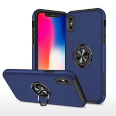 For iPhone XS Max Magnetic Ring Kickstand Shockproof Phone Case(Blue)